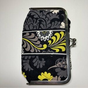 Vera Bradley Baroque Black Yellow Travel Kiss Lock Lined Cosmetic Makeup Bag